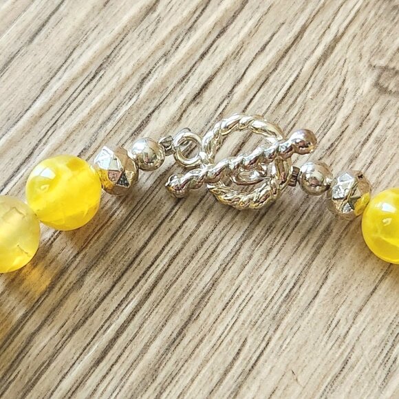 Yellow Fire Agate Bracelet Glass Focal Semi Precious Stone 7"Handmade D NWOT - Picture 3 of 8